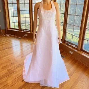 Source Unknown | Dresses | White Beads Chiffon Aline Halter Empire Waist  Wedding Dress Bridal Gown Size 2 | Poshmark